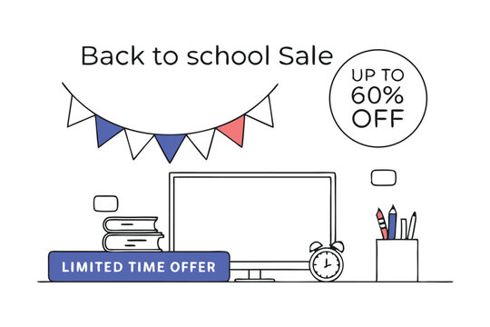 Back to school sale chalkboard design with red accents and classic typography