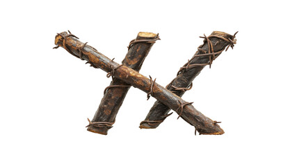 Fototapeta premium Rustic Wooden Cross with Barbed Wire - X Symbol
