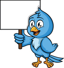 Blue Bird Holding Blank Sign Vector Image