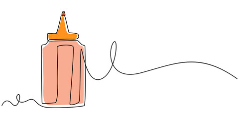 Lubricant oil and bicycle chain, Bicycle Chain Lubricant Bottle continuous one line drawing, Dropping oil, Set of tomato ketchup and mustard bottles vector one line continuous drawing illustration.