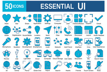 Essential UI icon set. ui, mobile, vector, line, web, interface. Vector outline icon illustration 