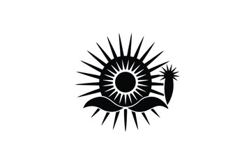 Boho desert plant and sun decorative combination scene vector art illustration