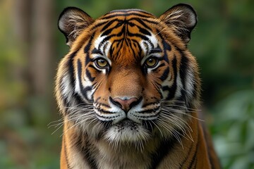 Fototapeta premium Majestic Tiger Portrait in Natural Habitat - Wildlife Photography for Conservation Awareness