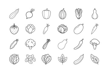 Vegetable Line Icons Set Hand Drawn Outline Vector Illustrations Isolated on White Background