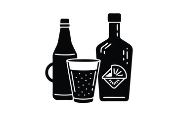 Doodle drink and beverage icon set for cafe or bar theme vector art illustration