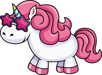 Unicorn With Rainbow Horn Wearing Star-Shaped Sunglasses Vector Image