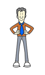 Cartoon man in brown shirt and blue tie