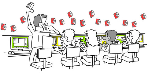 Man watching falling red envelopes animation