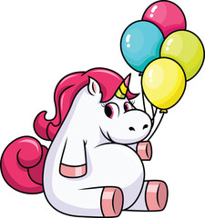 Chubby Unicorn Holding Balloons Vector Image