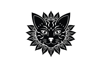 Mandala cat face in floral ornamental design with tribal style vector art illustration