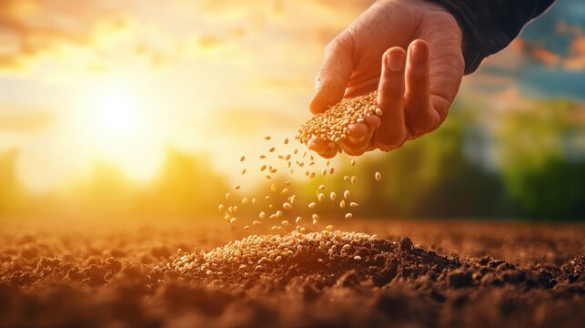 Seed Farmer scattering seeds across a freshly tilled field, beginning the cycle of growth