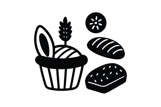 Hand drawn bakery item doodles with pastries and breads vector art illustration