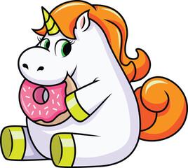 Cute Unicorn Eating A Donut Vector Image