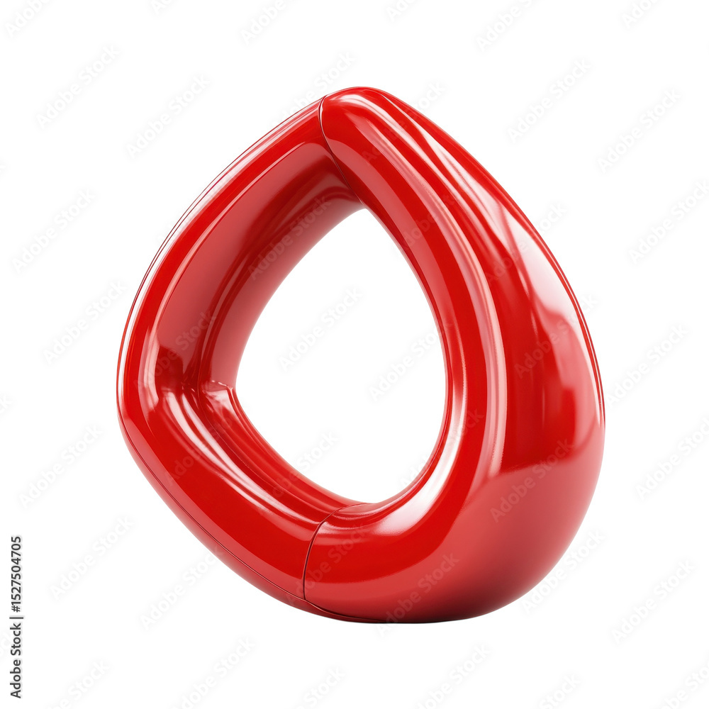 Poster Glossy Red Abstract Torus Object with Smooth Edges Loop Modern Design on transparent background