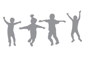 kids Jumping Silhouette Vector, silhouette of children playing