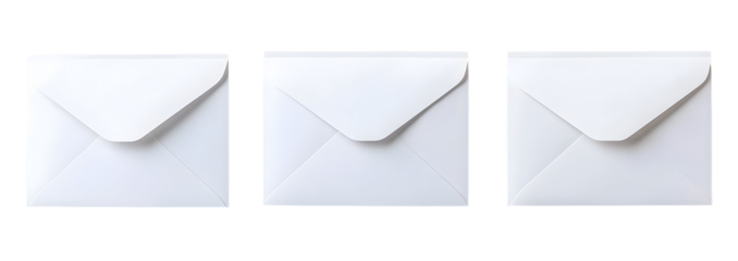 Minimalist image featuring three crisp white square envelopes arranged in a row