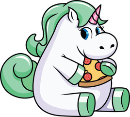 Chubby Unicorn Eating Pizza Vector Image