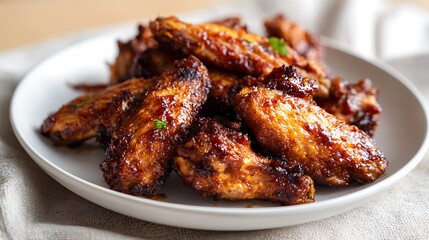 Grilled Chicken Wings with Spicy Glaze on a White Plate