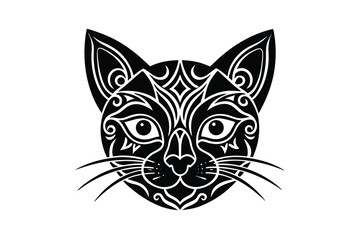 Cat face art in mehndi inspired ornamental line drawing style vector art illustration