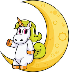 Unicorn Sitting On The Moon Vector Image