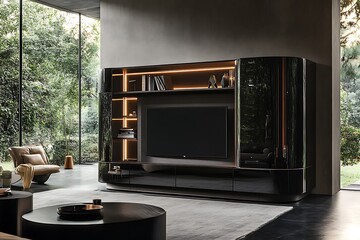 modern living room with media wall