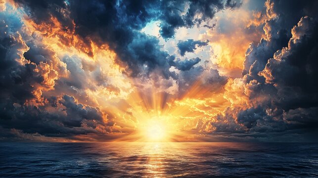 Magnificent sunrise and sea of clouds