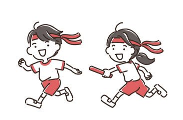 リレーでバトンパスしようとしている男の子と女の子