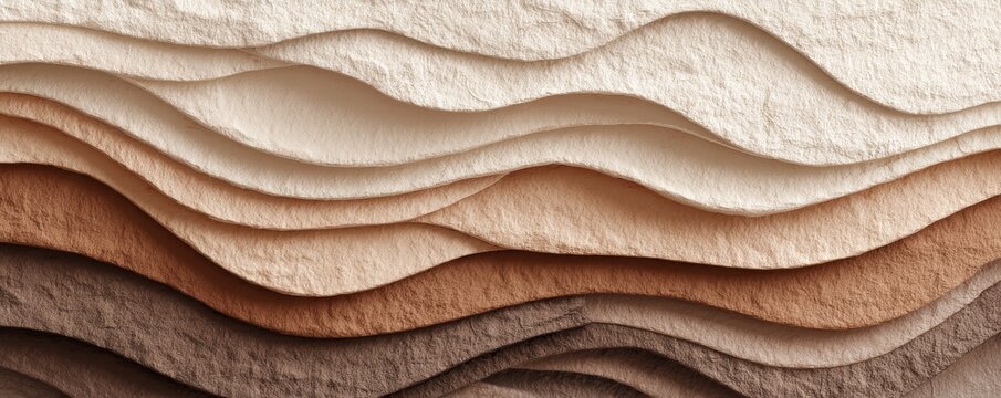 A textured surface with layered, wavy lines in shades of brown, beige, natural colors, creating an abstract pattern.