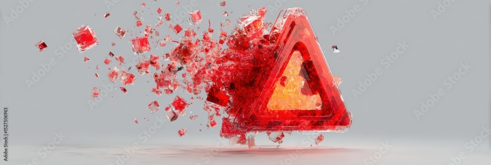 Poster 3D Warning Popup Representation Showing an Explosion From Fake Antivirus Software With Fragments Dispersing Outward