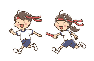 リレーでバトンパスしようとしている男の子と女の子