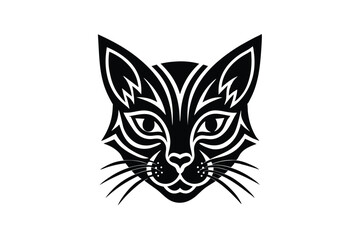 Obraz premium Tribal cat face line art with geometric decorative motif style vector art illustration