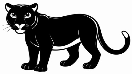 Obraz premium Illustration of a black panther standing with a curled tail and white markings on a white background created with generated ai