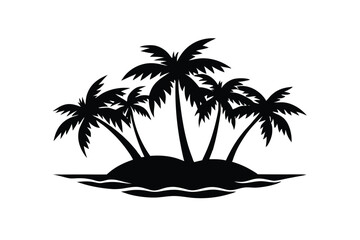 Tropical island paradise scene with palm trees and ocean view vector art illustration