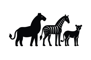 Wild animal safari set for kids with cartoon jungle characters vector art illustration