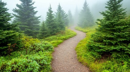 Obraz premium Misty Trail, Evergreen Forest Path