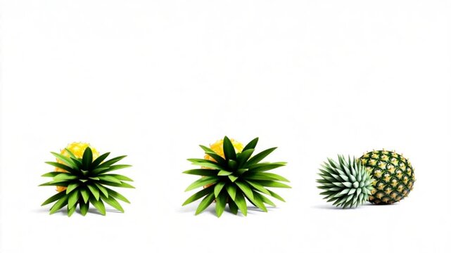 Three vibrant pineapples displayed in a row, showcasing their unique colors and textures