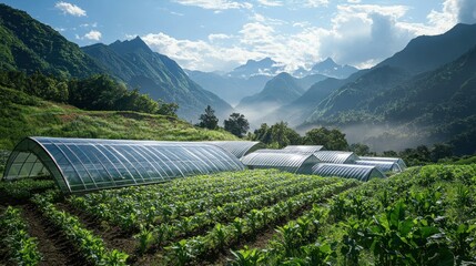 Aerial shot of a sugarcane farm with solar panels, a large water tank, and well-maintained irrigation systems