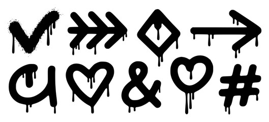 Black graffiti arrows check mark ampersand and love symbols