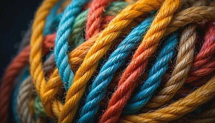 Colorful Rope Texture: Close-up of Intertwined Colorful Cords