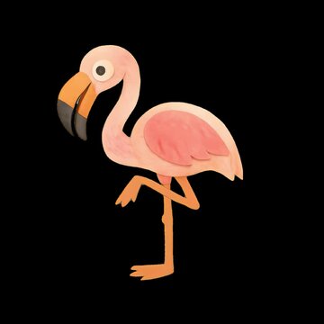 Playful cartoon flamingo illustration animation isolated asset, transparent 4K video