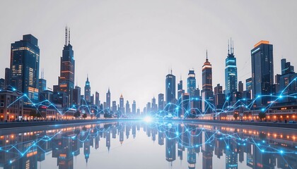 Fototapeta premium Smart Cityscape: Futuristic Urban Development and Network Connectivity