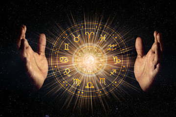 Zodiac signs and astrology with constellations, horoscope concepts, beliefs.
