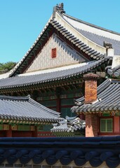 Traditional Korean Architecture with Ornate Roof Details