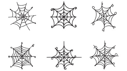 Hand drawn black spiderwebs collection isolated on a white background perfect for halloween decorations.