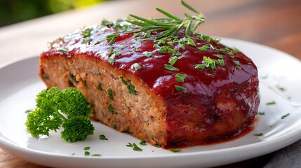 Glazed Meatloaf with Fresh Herbs and Parsley Garnish
