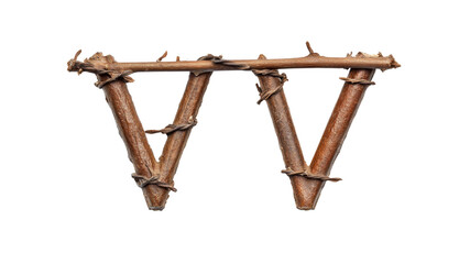 Rustic Wooden Letter V with Barbed Wire