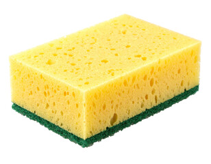 Yellow Cleaning Sponge with Green Scrubber  isolated on transparent or white background	
