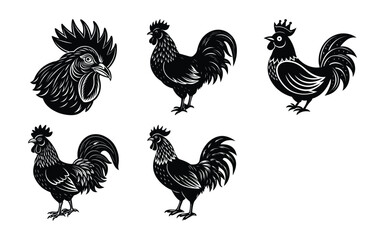 Chickens silhouette vector bundle on white background