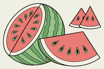Summertime watermelon illustration with slices