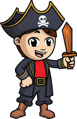 Pirate Kid Holding Wooden Sword Vector Image